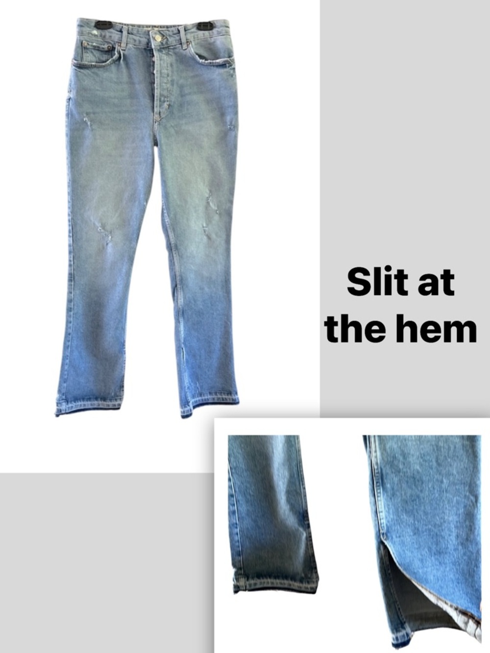 Free People We The Free High Rise Slit Hem Button Fly Blue Distressed Jeans